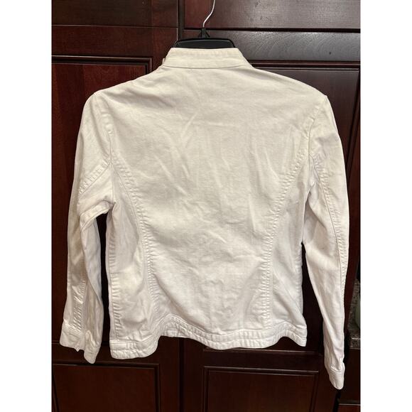 Chico's Platinum White Ruffle Denim Jacket Size 0 - Picture 2 of 5